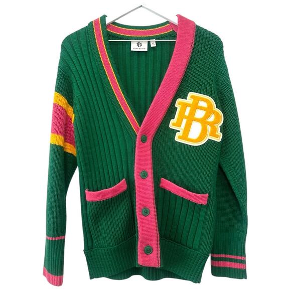 Banana Republic Athletics Varsity Logo Cardigan Green Pink Yellow Size XS - Picture 7 of 10